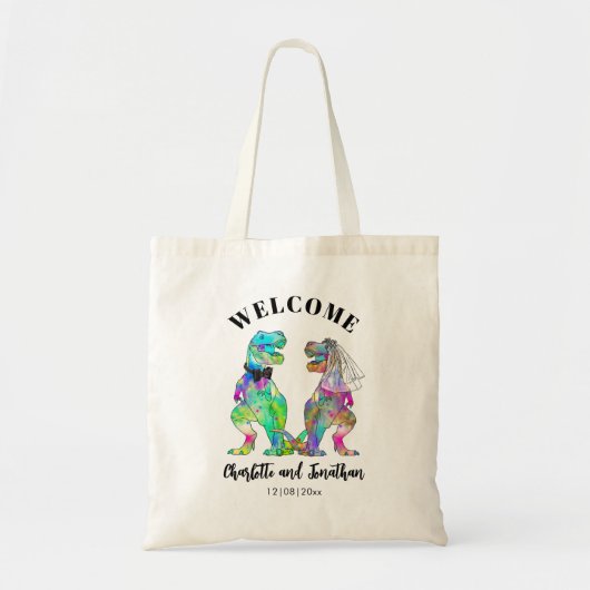 T-Rex bruid en bruidegom dinosaurus bruiloft welko Tote Bag (Voorkant)