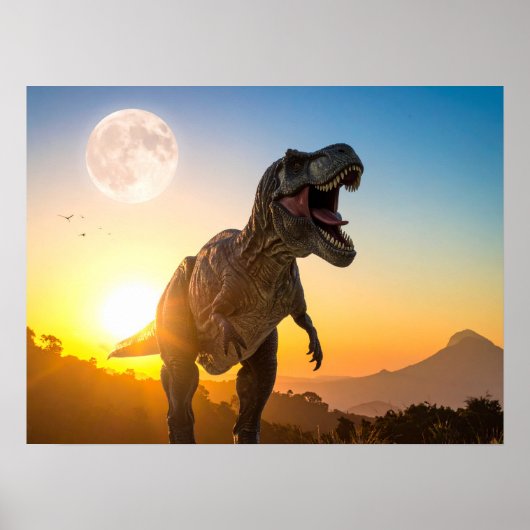 T-Rex Canvas Wandkunst – Brullende Dinosaurus Deco Poster (Voorkant)