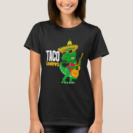 T Rex Cinco De Mayo Dinosaur Tacosaurus Guitar Som T-shirt (Voorkant)