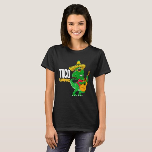 T Rex Cinco De Mayo Dinosaur Tacosaurus Guitar Som T-shirt (Voorkant volledig)