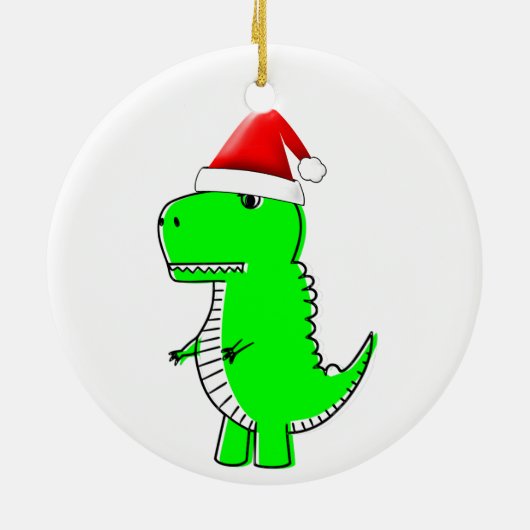 T Rex Cute Dino Santas KerstPet Keramisch Ornament (Achterkant)