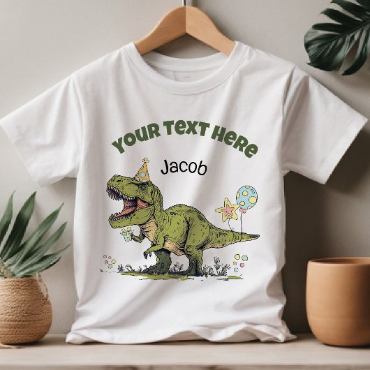 T-Rex Cute Dinosaur Theme Party Custom Name & Text Kinder Shirts