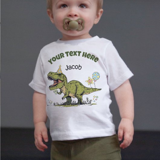 T-Rex Cute Dinosaur Theme Party Custom Name & Text Kinder Shirts