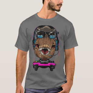 T Rex Dino Computer Video Game Lover Streaming Ga  T-shirt