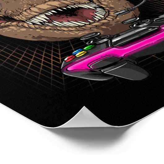T Rex Dino Gamer Computer Video Game Lover Streami Poster (Hoek)