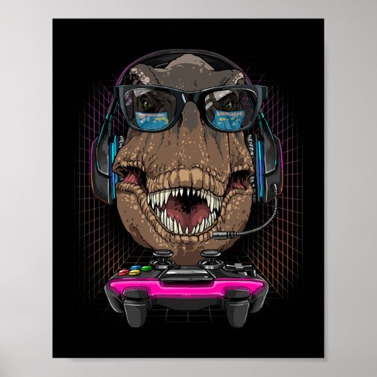 T Rex Dino Gamer Computer Video Game Lover Streami Poster (Voorkant)