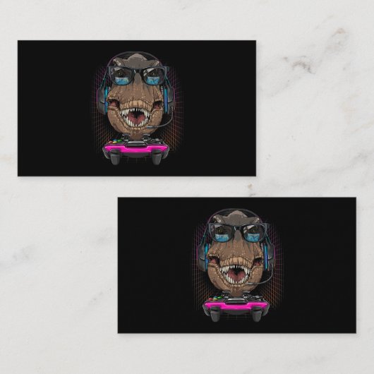 T Rex Dino Gamer Computer Video Game Lover Streami Visitekaartje (Voorkant / Achterkant)