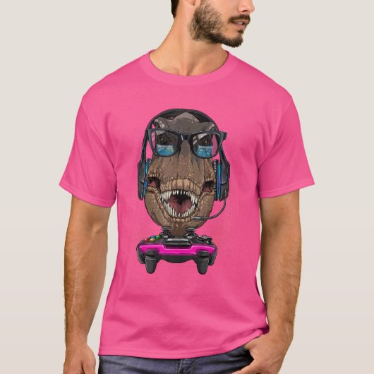 T Rex Dino Gamer Computer Video Game Streaming Ga T-shirt (Voorkant)
