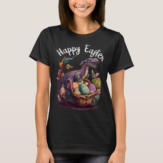 T Rex Dino Happy Easter Basket Easter Eggs Happy E T-shirt (Voorkant)