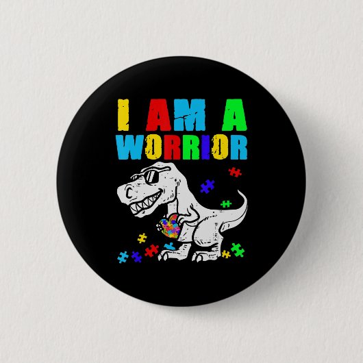 T Rex Dino I are Warrior Autism Awareness Ronde Button 5,7 Cm (Voorkant)