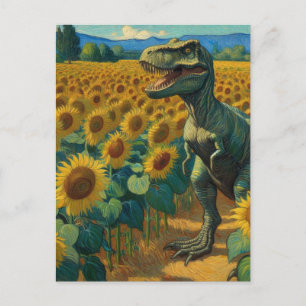 T-Rex Dino in het Zonnebloemveld Van Gogh Briefkaart