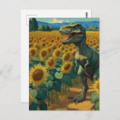 T-Rex Dino in het Zonnebloemveld Van Gogh Briefkaart (Voorkant / Achterkant)