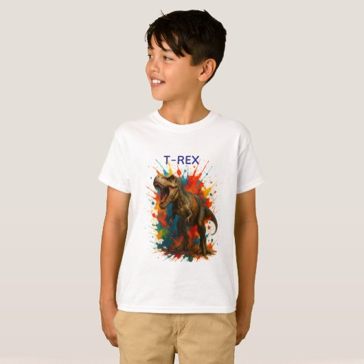 T-Rex Dino Kinder T-Shirt – Bunte Action für klein (Voorkant volledig)