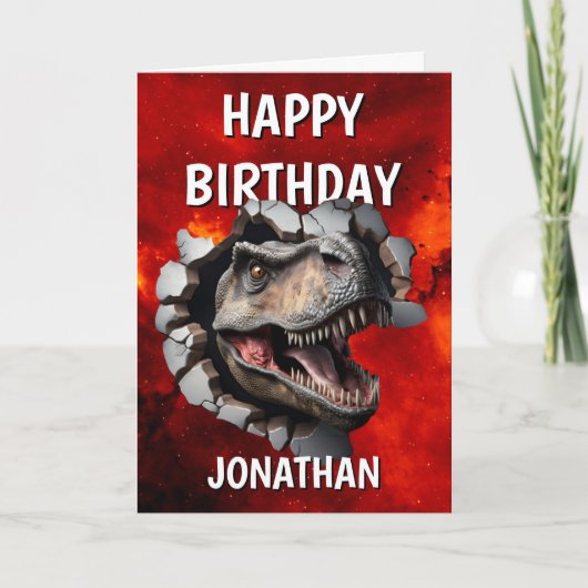 T rex dino-mijt verjaardag kaart (Voorkant)