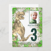 T Rex Dino Oerwoud 3rd Birthday Party Uitnodiging Briefkaart (Voorkant / Achterkant)