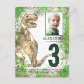 T Rex Dino Oerwoud 3rd Birthday Party Uitnodiging Briefkaart (Voorkant)