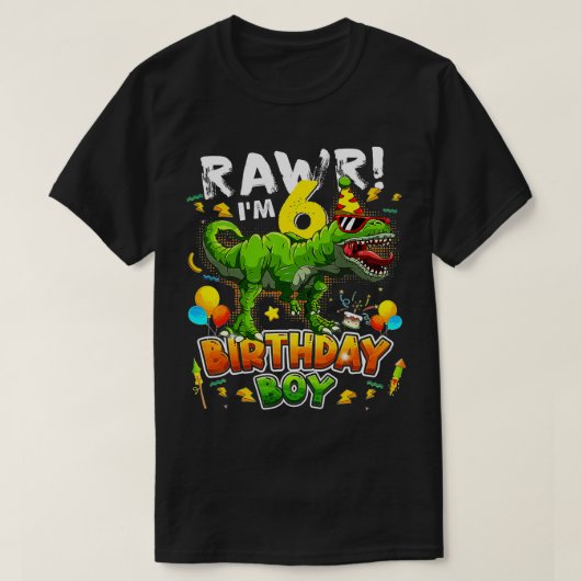 T Rex Dino Rawr Im 6 Dinosaur 6th Birthday Boy 6 Y T-shirt (Design voorkant)