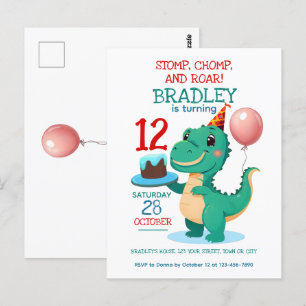 T-Rex Dinosaur 12e Verjaardagsfeest Uitnodiging