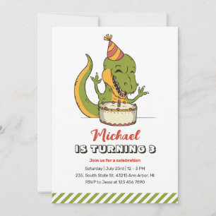 T-Rex Dinosaur 1 jaar Cake Kids Birthday Kaart