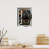 T-Rex Dinosaur 3D Beeldeffect Nep Raam Poster (Keuken)