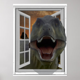 T-Rex Dinosaur 3D Beeldeffect Nep Raam Poster
