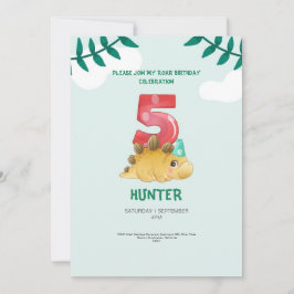 T-Rex Dinosaur 4e Verjaardag Uitnodiging Kinder Pa