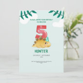 T-Rex Dinosaur 4e Verjaardag Uitnodiging Kinder Pa (Staand voorkant)