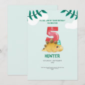 T-Rex Dinosaur 4e Verjaardag Uitnodiging Kinder Pa (Voorkant / Achterkant)