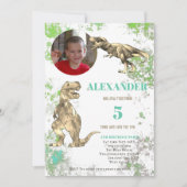 T rex Dinosaur 5e verjaardag Foto Kaart (Voorkant)