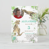 T rex Dinosaur 5e verjaardag Foto Kaart (Staand voorkant)