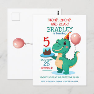 T Rex Dinosaur 5e Verjaardagsfeest Uitnodiging