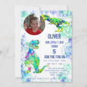 T rex Dinosaur 5th Birthday Foto Green Blue Kaart (Voorkant)