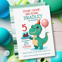 T Rex Dinosaur 5th Birthday Party Invitation Kaart