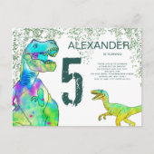 T Rex Dinosaur 5th Birthday Party Invitation Uitnodiging Briefkaart (Voorkant)