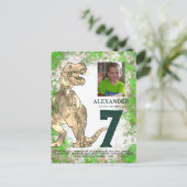 T-Rex Dinosaur 7e Verjaardag Party Budget Uitnodiging Briefkaart (Staand voorkant)