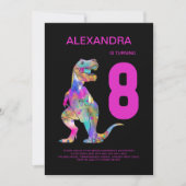 T-Rex Dinosaur 8e Verjaardagsfeest Roze Kaart (Voorkant)