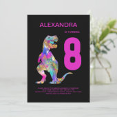 T-Rex Dinosaur 8e Verjaardagsfeest Roze Kaart (Staand voorkant)