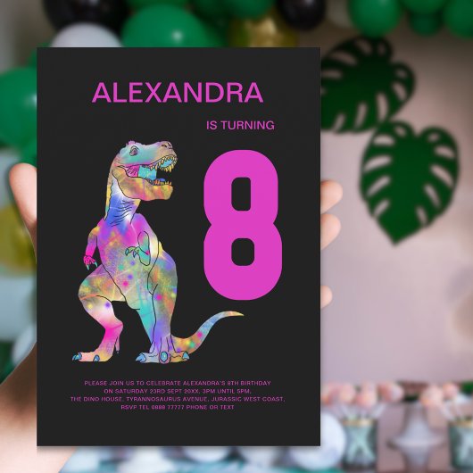 T-Rex Dinosaur 8e Verjaardagsfeest Roze Kaart