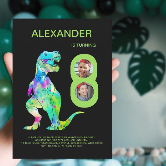 T-Rex Dinosaur 8e Verjaardagsfeestje Aangepaste fo Kaart