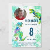 T-Rex Dinosaur 8e Verjaardagsfeestje Kaart (Voorkant)