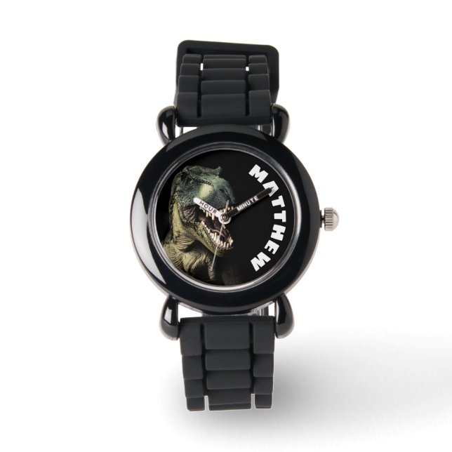 T-Rex Dinosaur Aangepaste Naam Horloge (Voorkant)