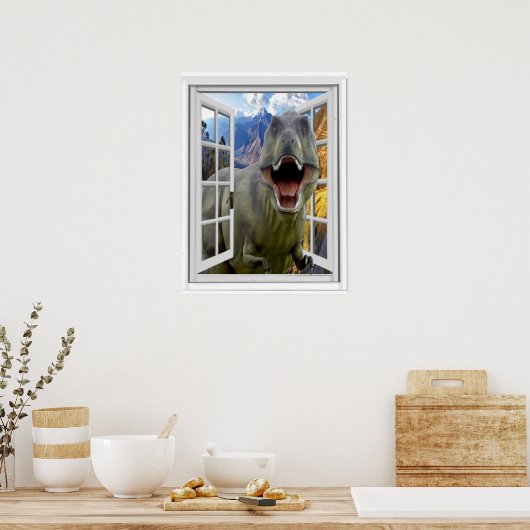 T-Rex Dinosaur-Afbeelding-foutvenster Poster (Keuken)