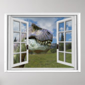 T-Rex Dinosaur Afbeelding Uitzicht Fake Window Poster (Voorkant)