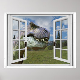 T-Rex Dinosaur Afbeelding Uitzicht Fake Window Poster