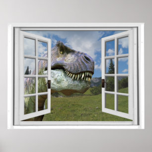 T-Rex Dinosaur Afbeelding Uitzicht Fake Window Poster
