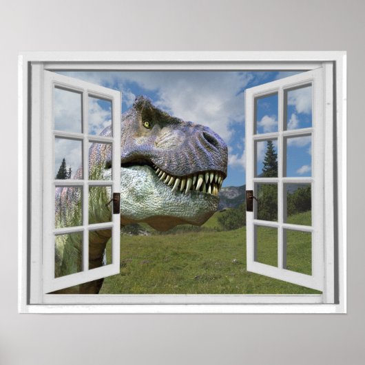 T-Rex Dinosaur Afbeelding View Nep Raam Poster (Voorkant)