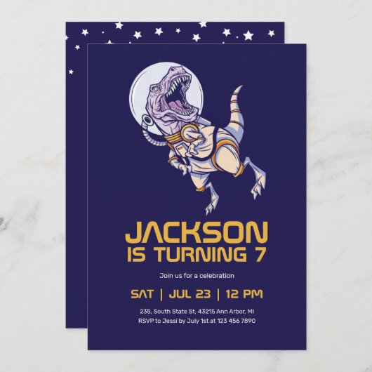 T-rex Dinosaur Astronaut Buitenspatie Kinderen, Bi Kaart (Voorkant / Achterkant)