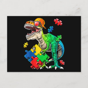 T Rex Dinosaur Autism Awareness Puzzle Piece for Briefkaart