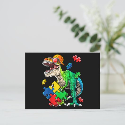 T Rex Dinosaur Autism Awareness Puzzle Piece for Briefkaart (Staand voorkant)