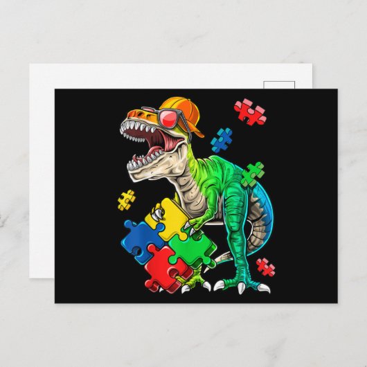 T Rex Dinosaur Autism Awareness Puzzle Piece for Briefkaart (Voorkant / Achterkant)